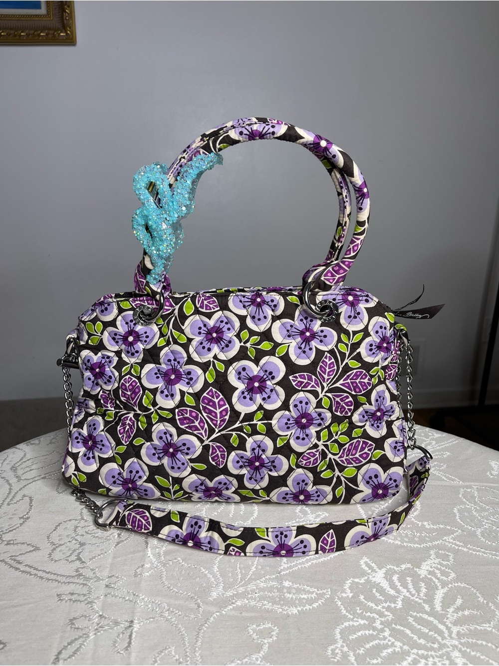 Vera Bradley "Plum Petals" Nightingale Chain Shoulder Bag / Satchel